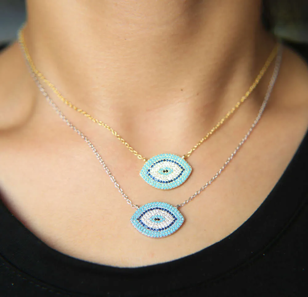 Famous Brand Design Blue Evil Eyes Short Necklace for Women Gold Color Cubic Zirconia Sterling Sier Turkish Jewelry