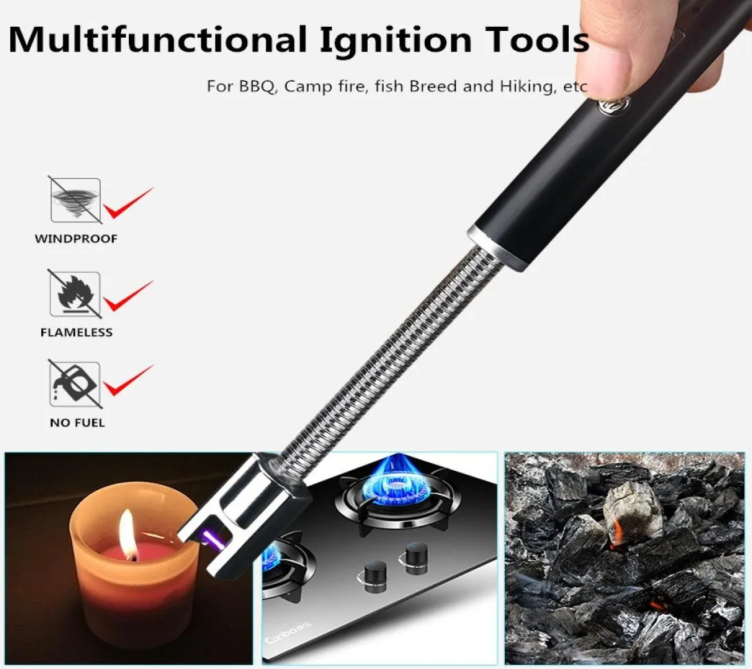 360 Rotation USB wiederaufladbare Zigaretten -Feuerzeuge Lange Küche Elektronische Feuerzeuge Windproof Plasma Elektrische Neuheit Leichter Bogen VT2521290