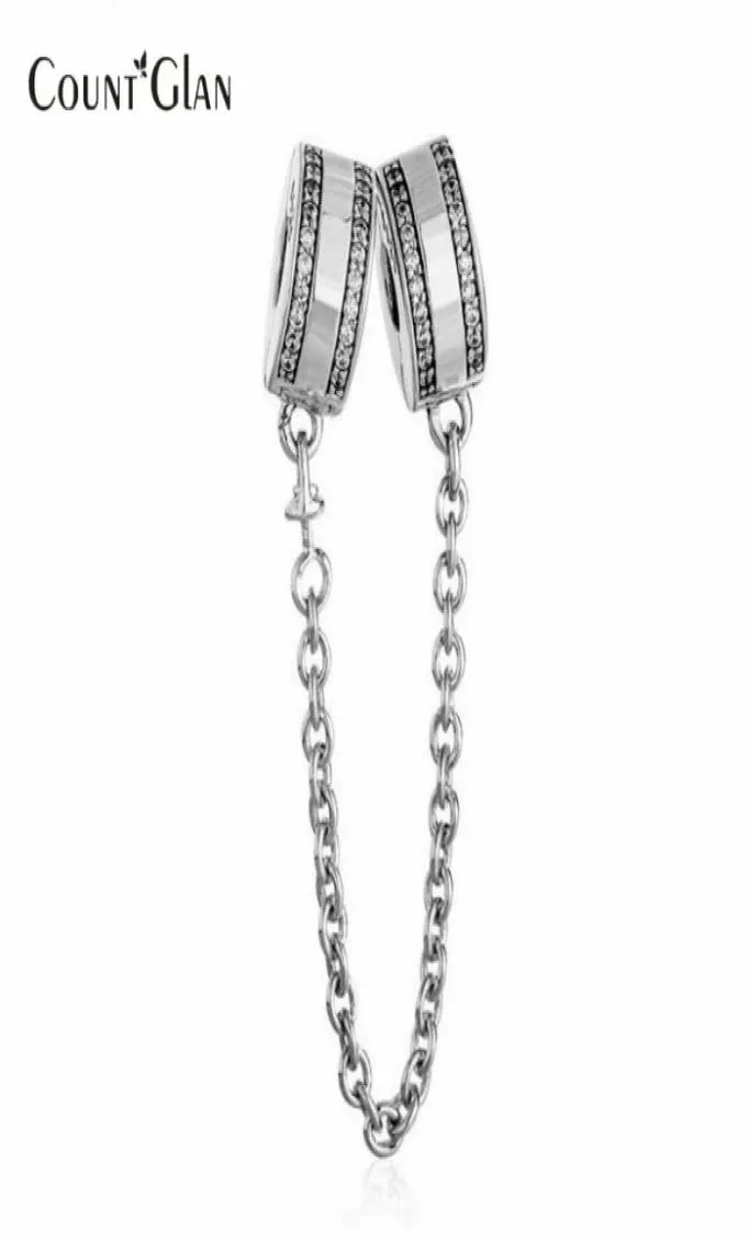 Bracelets ajustés 925 Sterling Silver Clear Cz Brand Logo Clip de sécurité Chaîne de sécurité Perles pour les bijoux Making DIY Accessories9805139
