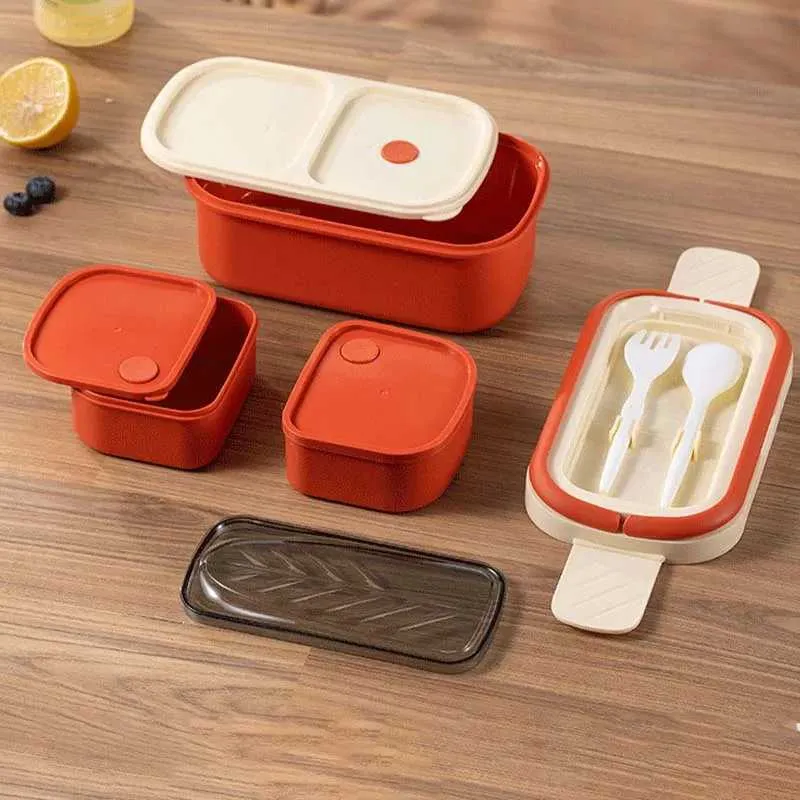 Lunchboxen Tassen 2 Laag Draagbare lekvrije snack Lunch Bento Box Kid Student Microwave Dinware Vork Lepel Set Food Storage Container Office