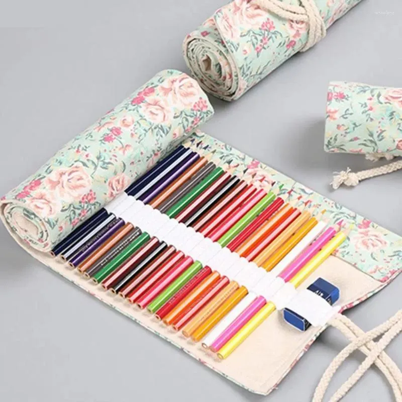 24/12/36/72 trous crayon crayon Portable toile de fleur Roll Up Stra Storage Box Filles garçons