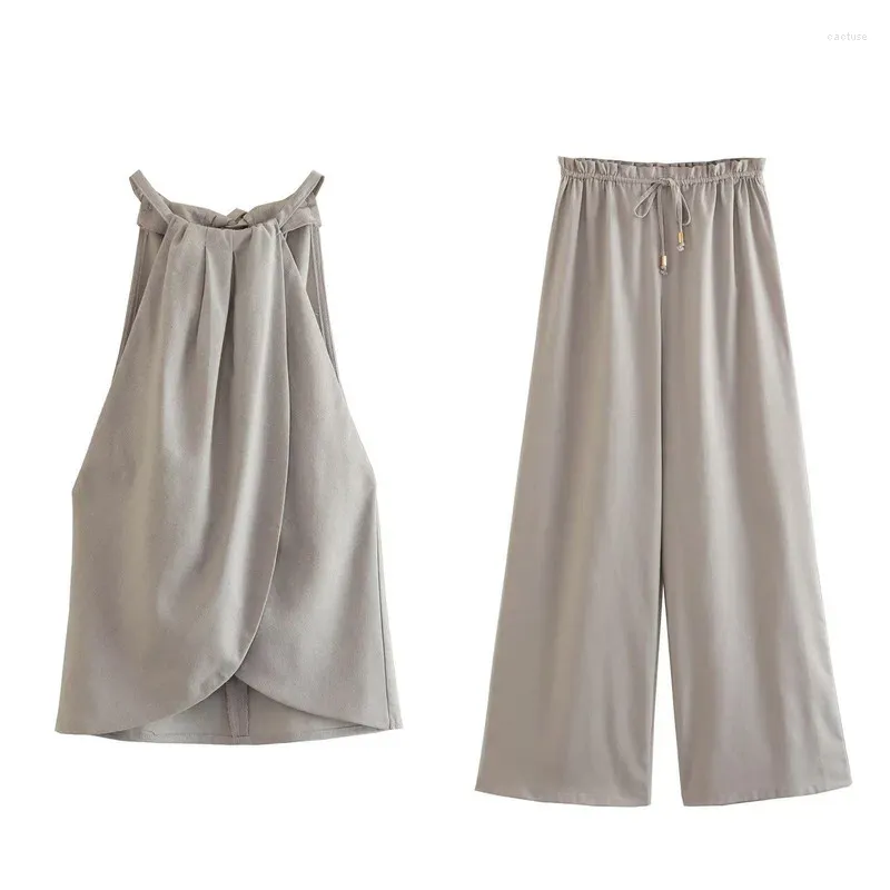 Pantaloni da due pezzi da donna 2024 Summer Wear European European American Hanging Neck Top Waist Set con design elegante
