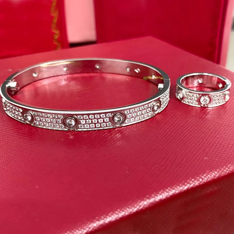 Diamant Bangle Female Rostfritt stål Skruvpar älskar armband Mens Fashion Jewelry Valentine Day Gift For Girl Friend Accessories Wit 256r