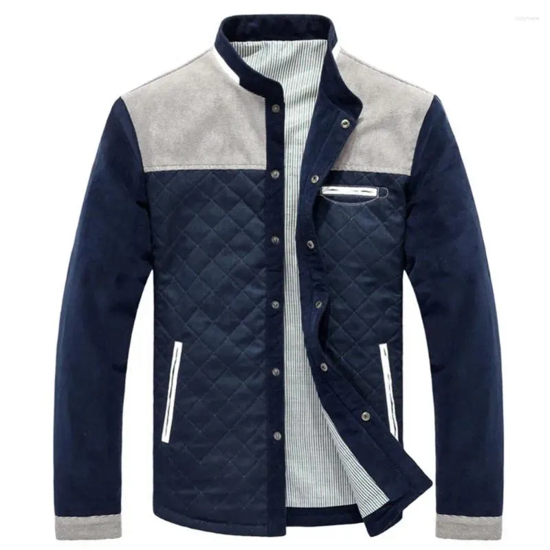 Jackets de jaquetas masculinos Jaqueta de inverno Manga longa Spot Stand Coloque Botões de bloco de cor Corduroy Slim