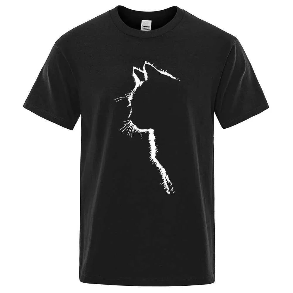 Camisetas masculinas camisetas de algodão para homens engraçados impressos de gato de gato de gato camisetas de grande tamanho grande curto seve t-shirt ma hip hop strtwear h240508