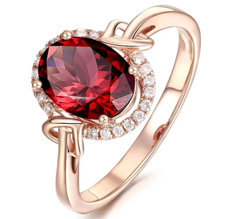 18K Rose Gold Red Crystal Anneaux pour les femmes Femme Ruby Gemstone Engagement Zircon Diamond Fashion Party Bijoux Christmas Gift7459109