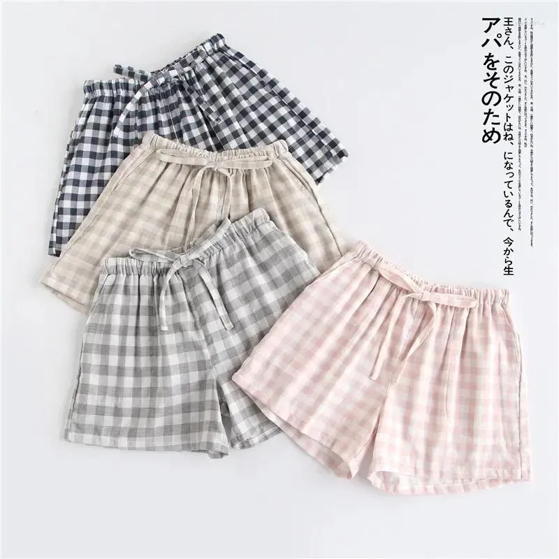 Women's Sleepwear Lattice Size Style Couple Simple Japanese Shorts Pajamas And Men Women Gauze Large Casual Elastic Waist Home Pants Cotton