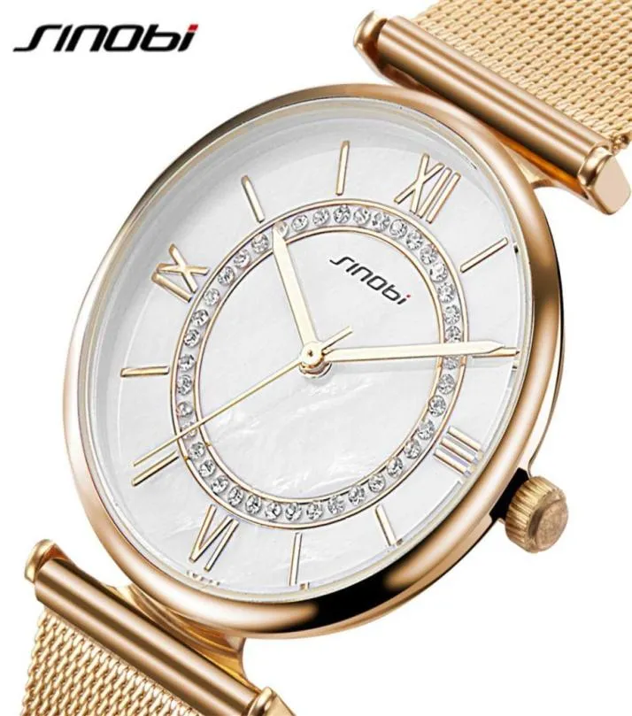 Sinobi Super Slim Gold Mesh en acier inoxydable Watches Femmes Top Brand Luxury Horloge décontractée Femme Chevau de poigne