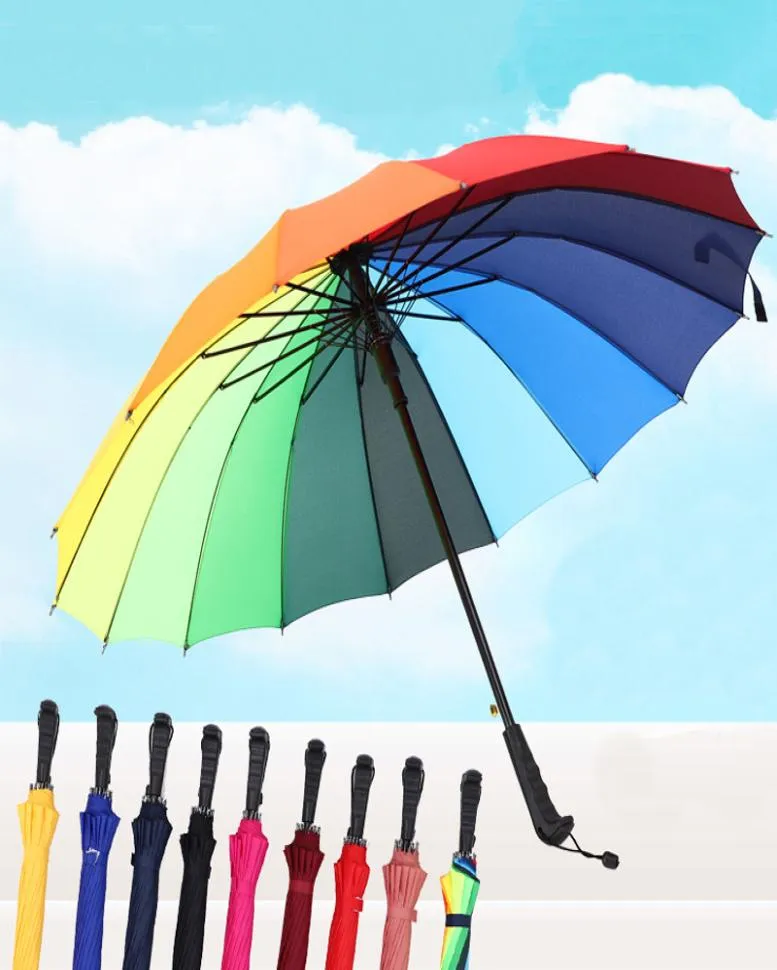 Longue manche droite Umbrel 16k Strongroproofroprow Color Couleur Pongee parapluie arc-en-ciel Femmes Sunny Rainy Bumbershoot BH4792 T5462760