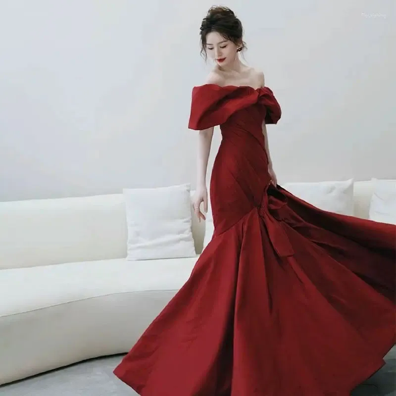 Off Shoulder Trumpet Silhouette Floor-Length Dress for Juniors in Wine Red  from Dhgate Basic & Casual Dresses - price 83.01