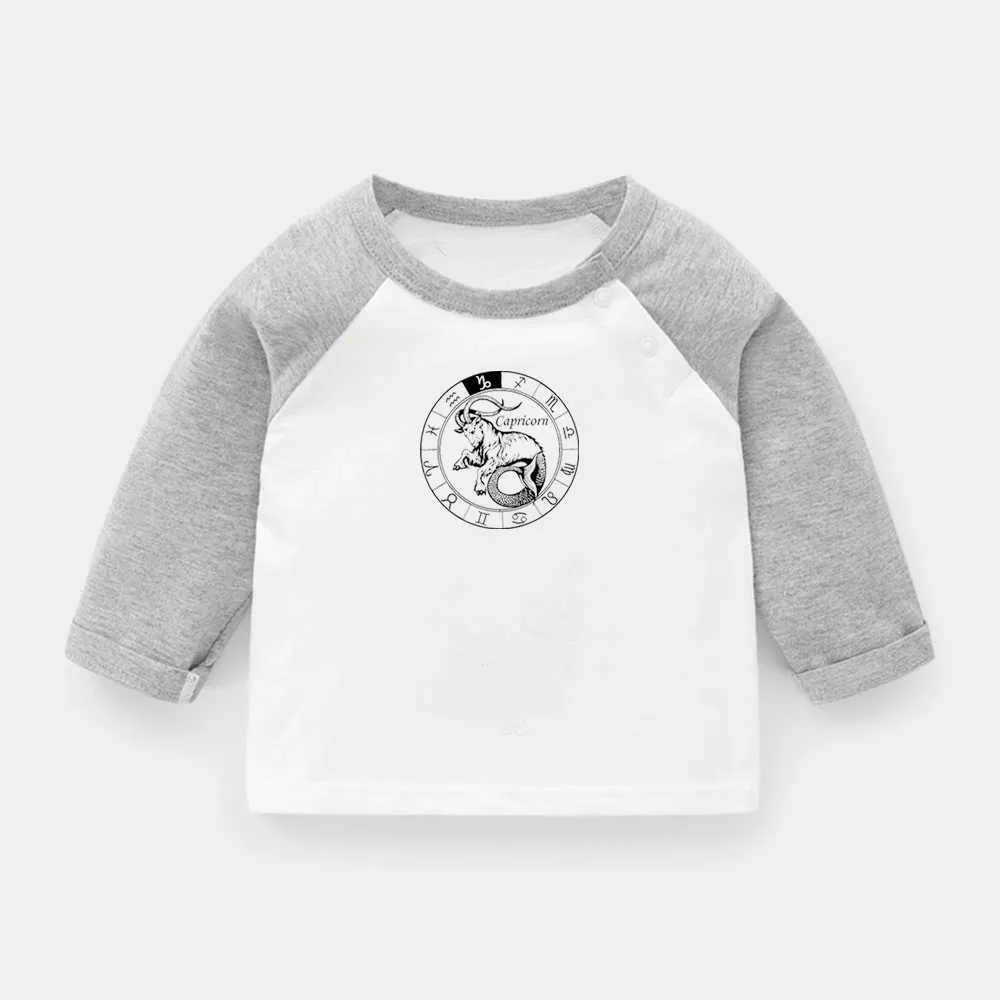 T-Shirts Capricorn Constellation Design Wassermann Virgo Scorpio Fische Neugeborenes Baby T-Shirt Childrens Lagrange Farbe Langarm T-Shirt Topl240509