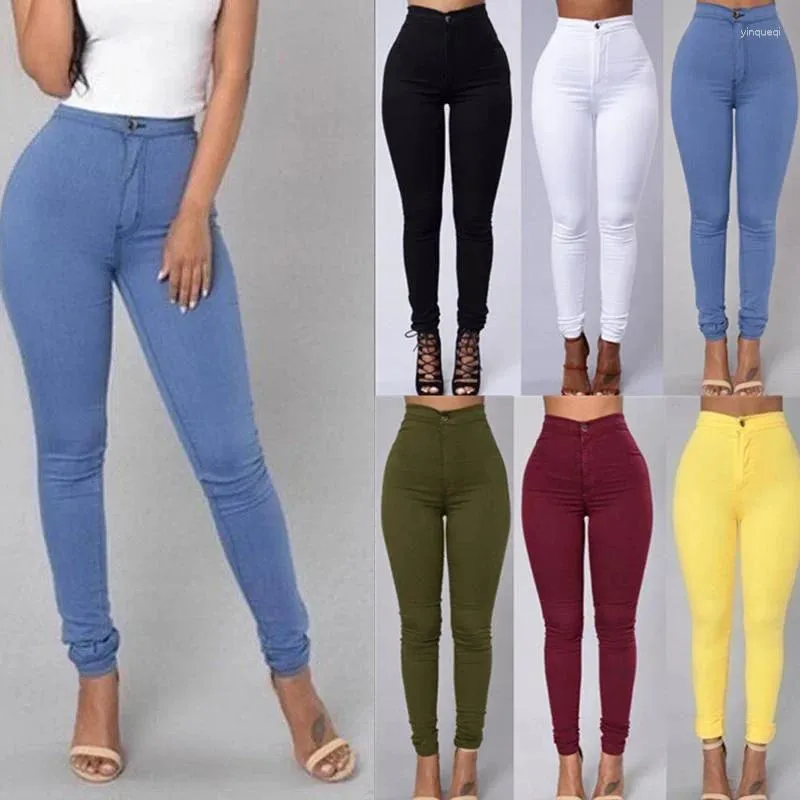 Jeans femininos de cintura alta y2k elástico colorido de coloração média de jeans de jeans de calça de jeans de calça grande de lápis grande para mulheres calças