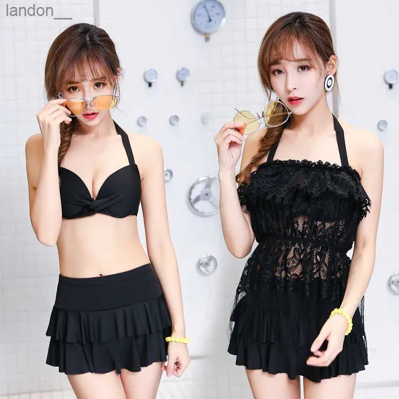 Swimsuit womens new 20-year three piece sunscreen blouse covers the belly to show thin black chest size to gather swimsuit sexy