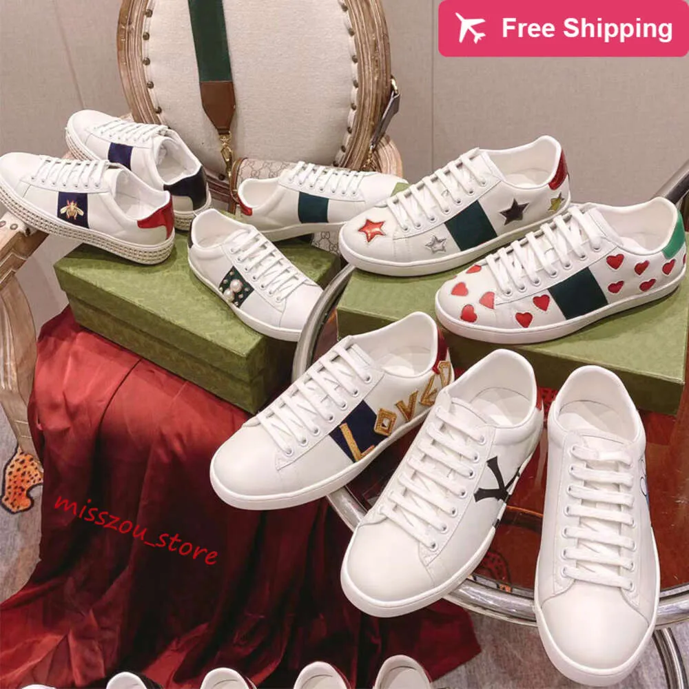 gucci gg Вы Scarpe casual 100% in pelle vera da uomo femminile sneaker con api in pelle bianca taglia 34-45 amore ricamato di alta qualità di lusso italia ace ggitys enxn