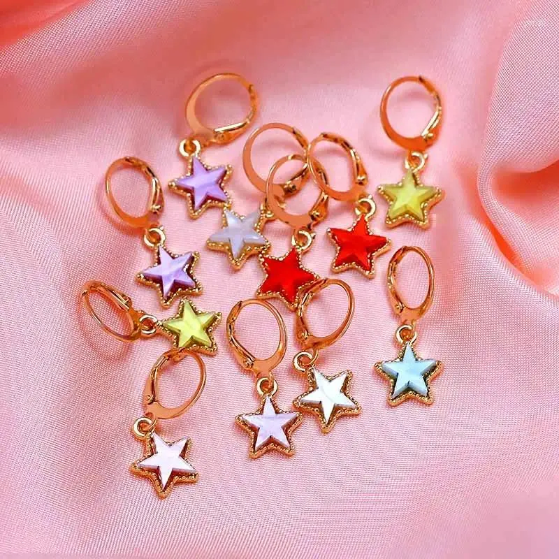 Dange oorbellen Koreaanse zoete sterrenval voor vrouwen Multicolor acryl geometrische Small 2024 Statement sieradenfeestjes geschenken