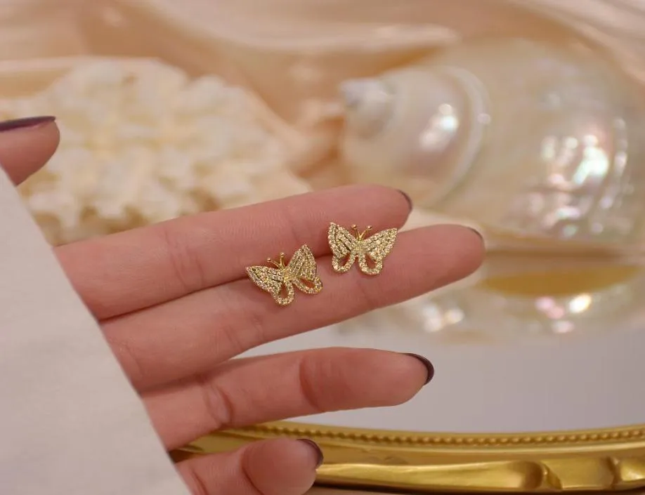 Stud 2021 Butterfly Gold Earrings banket sieraden luxe 14K echte dames hangers mode kubus zirkonia2772042