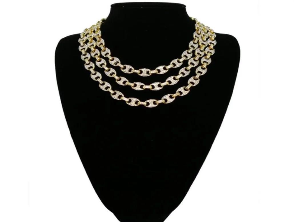 Hip Hop 12 mm Gold Silver Color Pared Iced Out Puff Marine Anchpr Chain Link Bling Collier pour Men262Q4512429