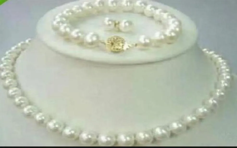 Novas jóias de pérolas finas Compre jóias de pérolas naturais 89mm Akoya White Pérola Colar de 18 polegadas Bracelete 75 polegada set1232851