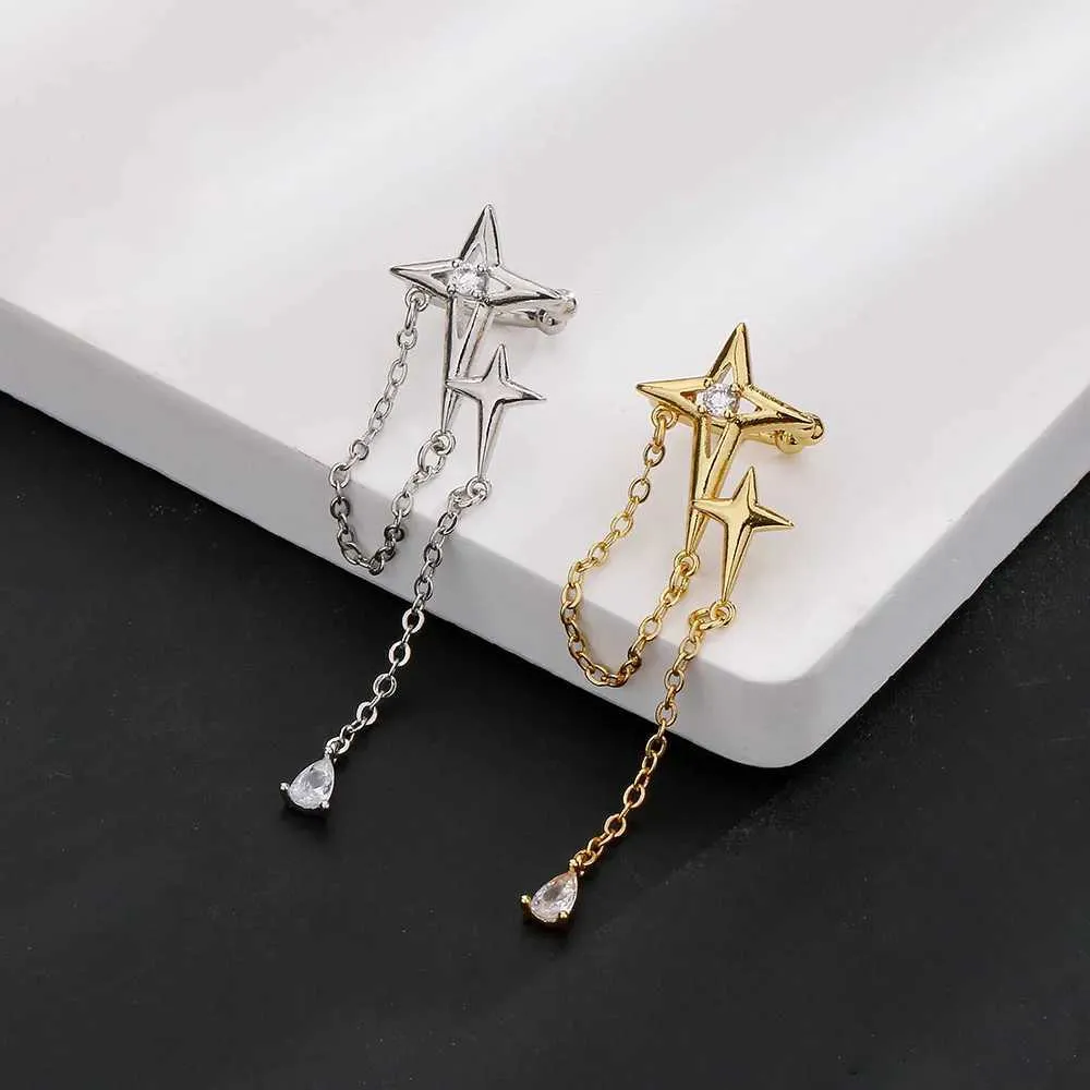 Dangle Chandelier Shiny Cross Stars Tassel Clip Earrings Fake Piercing Ear Cuff Clip-On Earrings Without Hole Clips On Ears Earring Star Cartilage