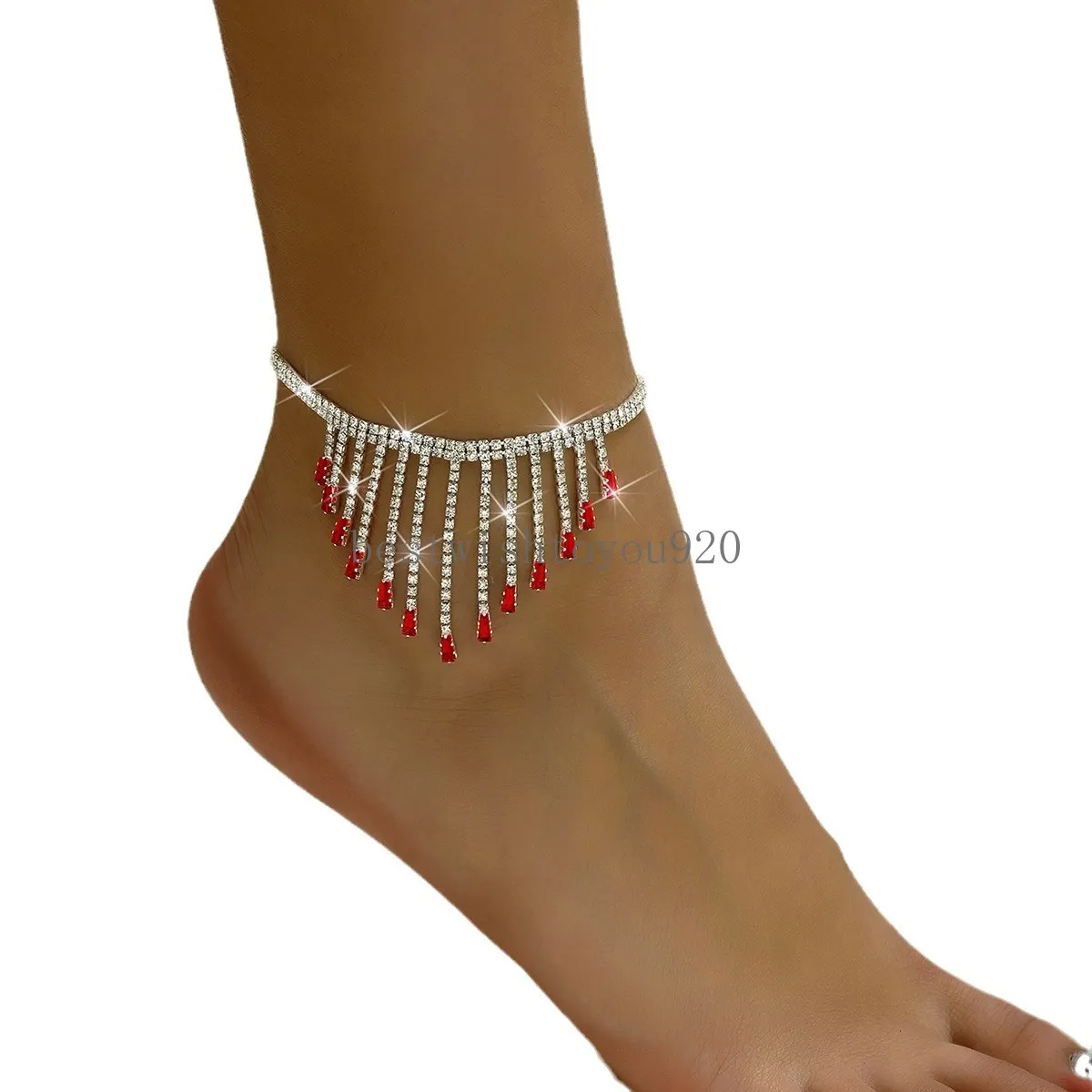Shining Crystal Tassel Chain Anklets For Women Luxury Silver Color Rhinestone On Leg Ankle Bracelet Foot Jewelry Wedding