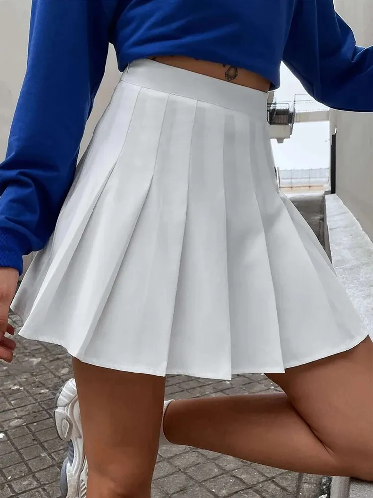 Hohe Taille solide Falten -Minirock für Frauen Sommer Frühling Koreanische Mode -Mode süße Aline Röcke Y2K Skort Kleidung 240508