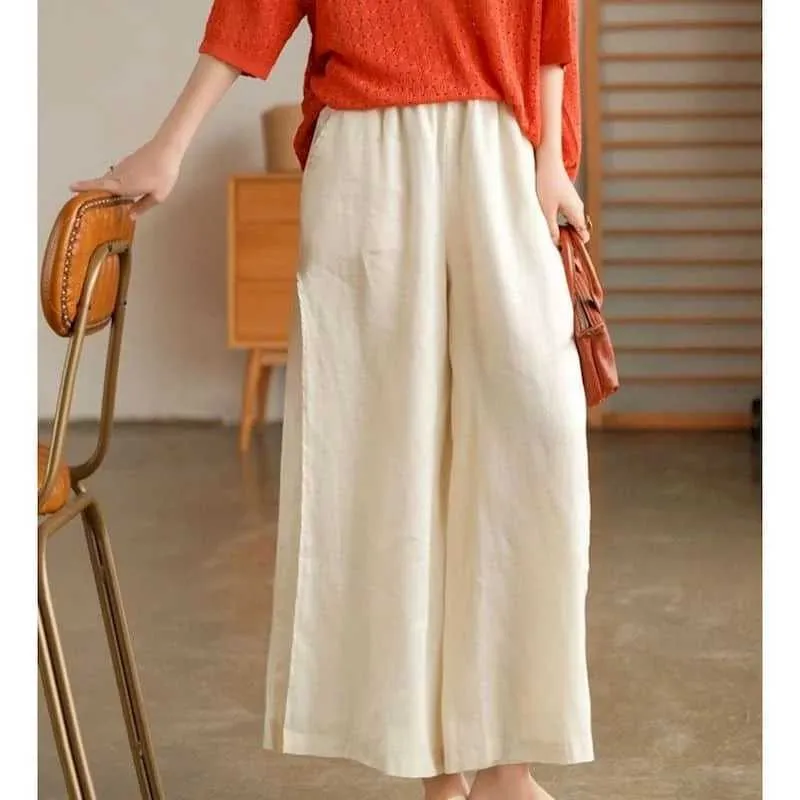 Women's Pants Capris Cotton Linen Pants Women Solid Loose Casual Baggy Pants Oversized Vent Wide Leg Pants Vintage Korean Fashion Trousers Clothes Y240509