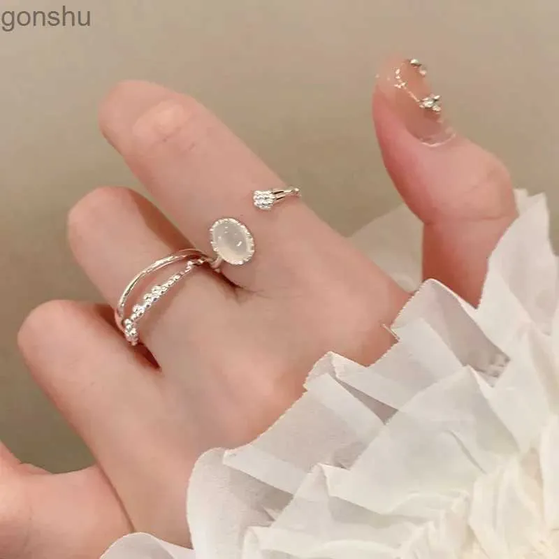 Paarringe Retro unregelmäßige Mondlicht Stein rund offener Ring Womens Silber Verstellbares Paar Ringschmuck Geschenk WX