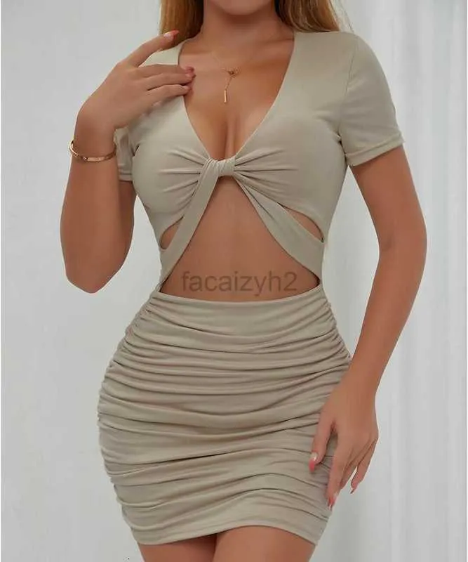 Casual Dresses Designer Dress Ny Women's Sexy V-ringen Kort ärm i midjan inslagna höftklänning plus storleksklänningar