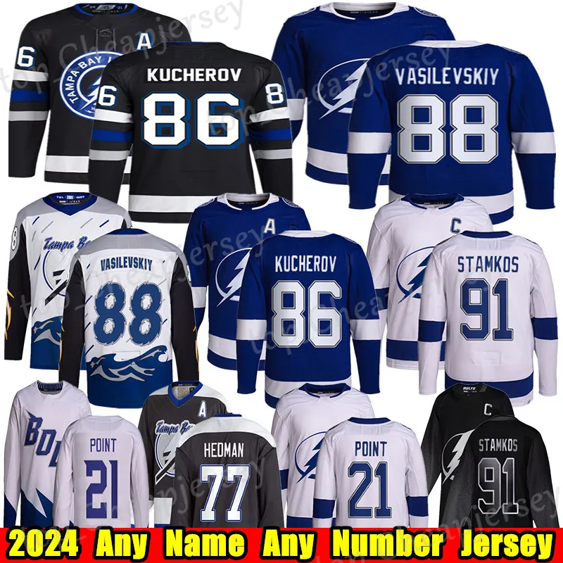 #91 Steven Stamkos Tampa Bay Hockey Jersey #86 Nikita Kucherov Andrei Vasilevskiy Brayden Point Victor Hedman Brandon Hagel Matt Dumba Lightning Jerseys