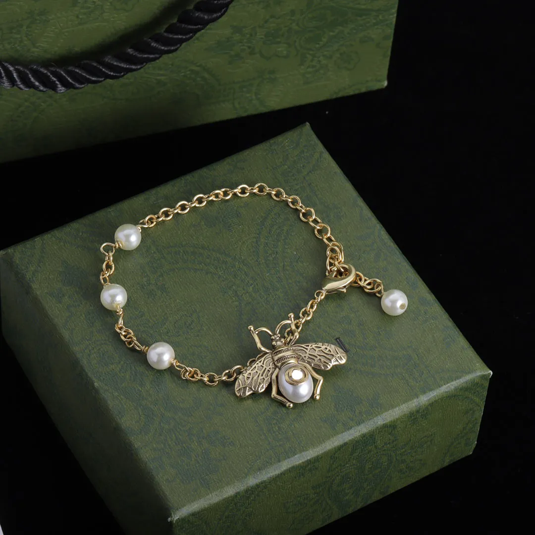 Gold Bee Bracelet Pearl Chain Designer Bracelet Bee Pearl Tail Bracelet G Jewelry Gift