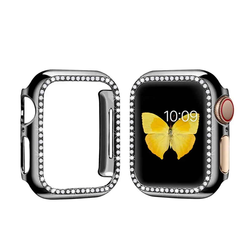 Bling Diamond Glass Screen Protector Watch Case voor I Watch Series 7 6 5 4 3 SE Luxe PC Smart Watch Case