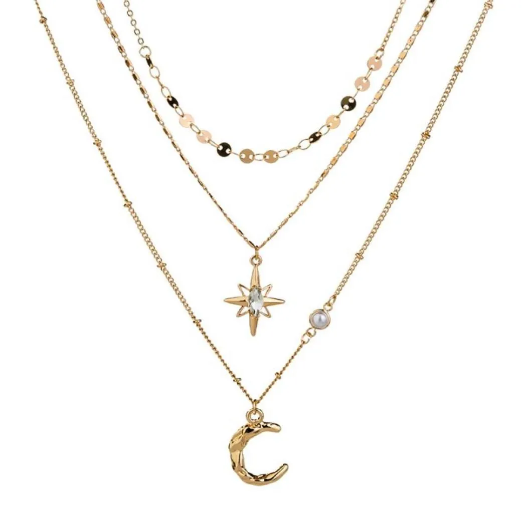 Naszyjniki wiszące biżuterię świąteczną Insatile Tianmang Star Moon Naszyjnik Trendy wielowarstwowy nakarta Kobieta 6258908