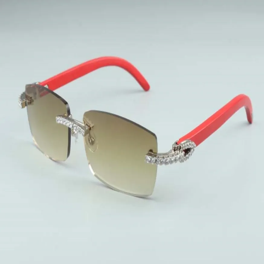 Najnowszy 3524012-13 Big Diamentowe okulary przeciwsłoneczne czerwone drewno okulary kwadratowe okulary mody męskie i damskie nieograniczone okulary przeciwsłoneczne 204U