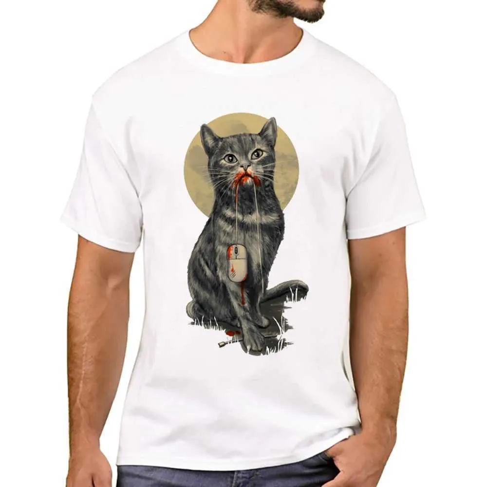 T-shirts masculins thub les plus récents The Catch Men T-shirt Bloody Cat rétro imprimé t-shirts courts tshirts slve harajuku t y240509