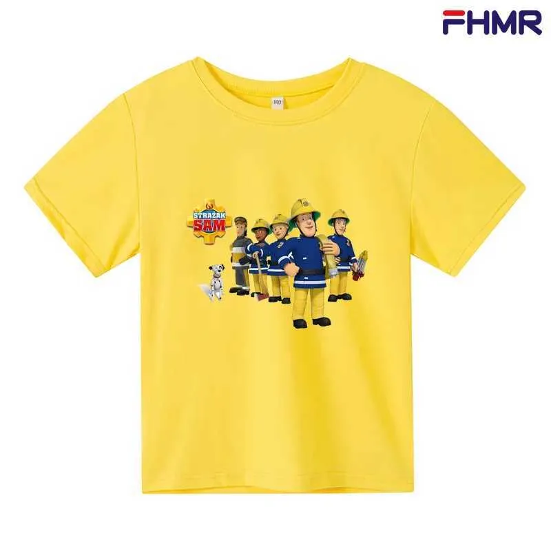 T-Shirts 2024 Sommer Neue Jungen und Mädchen Feuerwehrmann Sam Short Sleeved T-Shirt Childrens T-Shirt Jungen Kostüm Rollenspiele Kostüm240509