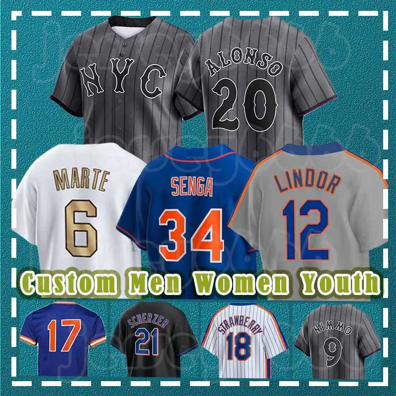 12 Francisco Lindor Mets Jerseys Darryl Strawberry Starling Marte Pete Alonso New York