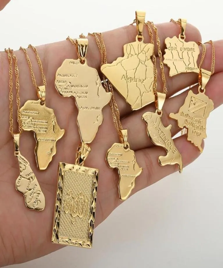 Colliers pendants Africa Congo Algeria Map Collier Fomen Women Men Color Couleur Copper Hiphop Style5740096