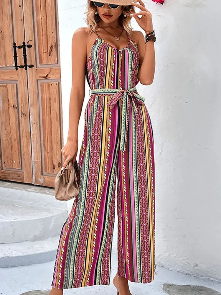 Elegant Casual Lady Floral Print Summer Slim Sleeveless Patry Beach Style Spaghetti Strap Jumpsuit For Women Clothes 240423