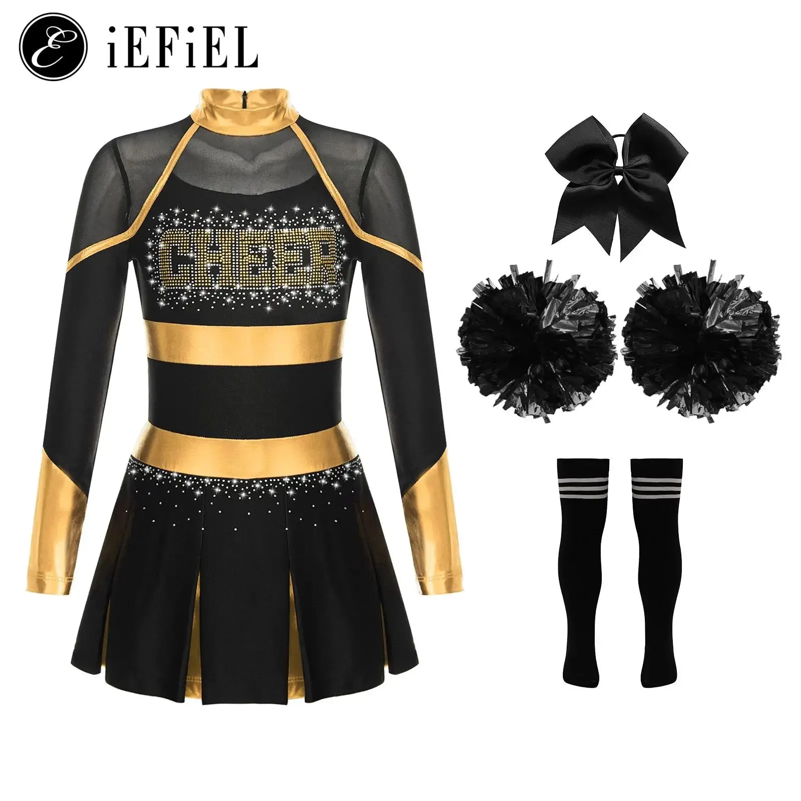 Girls cheerleading kostuumset set middelbare school muziek cheerleading uniform kinderen Halloween rollenspel feestjurk verjaardag cadeau 240425