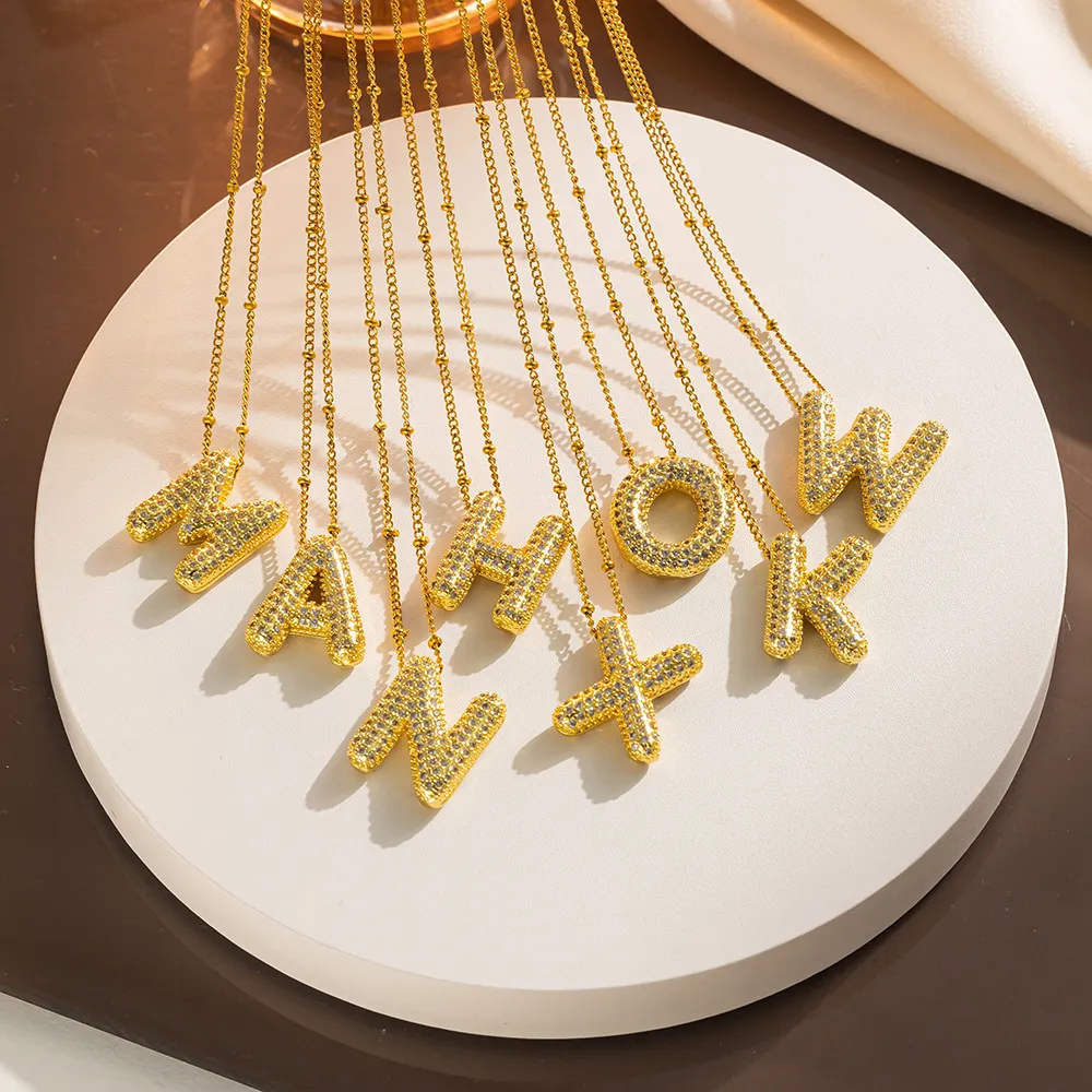 Золотая шар на баллон с 26 буквами ожерелья медные пузырьки циркона начальная подвеска