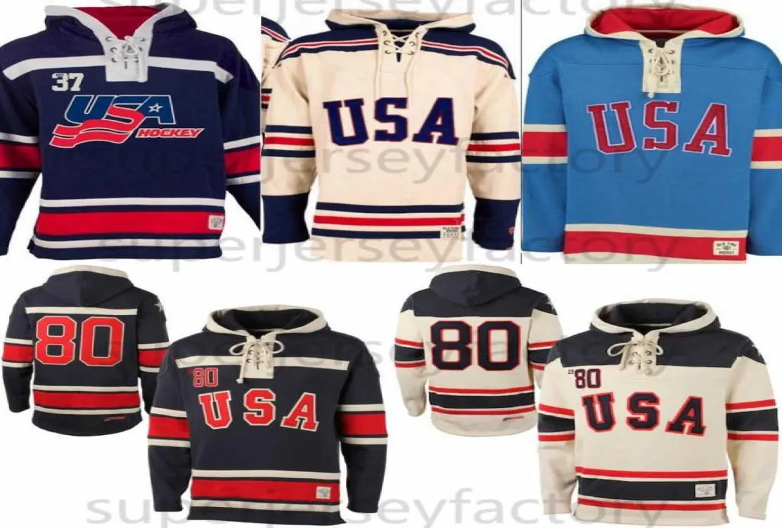 1980 Miracle On Team USA Ice Hockey Jerseys Jersey Bluies Niestandardowy nazwa dowolne numerze z kapturem sweter sportowy vintag9779648