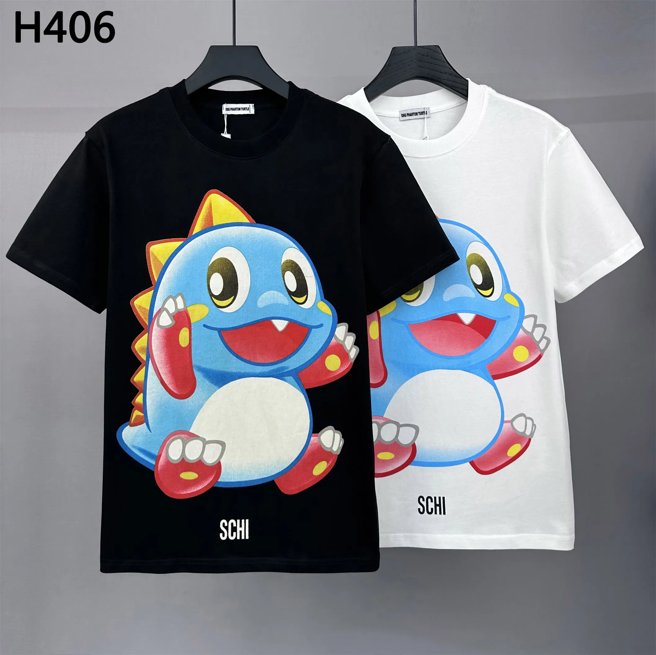 DSQ Phantom Turtle Bubble Boobble Organic Jersey T-shirt Męska czarna bawełniana koszulka z nadrukiem krótkie rękawy Tshirty Summer Hip Hop Tops Tees Streetwear | 5681