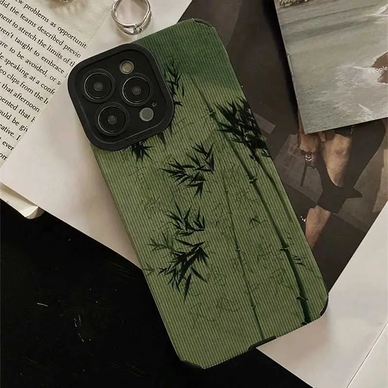 Casos de telefone celular estilo de bambu verde de estilo moderno para iPhone 11 12 13 14 Pro XS máx.