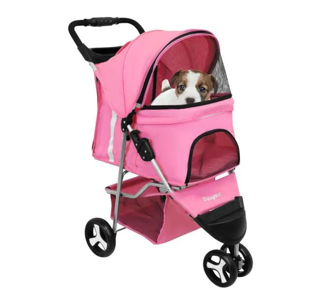 Pet Stroller Cat Dog 3 Wiel Jog vouwen lichtgewicht reizen ademend roze2174266