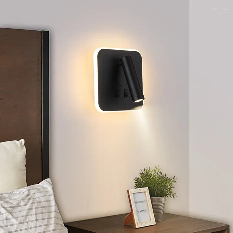 Lâmpada de parede Rotatável LED Light Bedside Reading com troca dupla El Bedroom Home Study Iluminação de aranha 13w