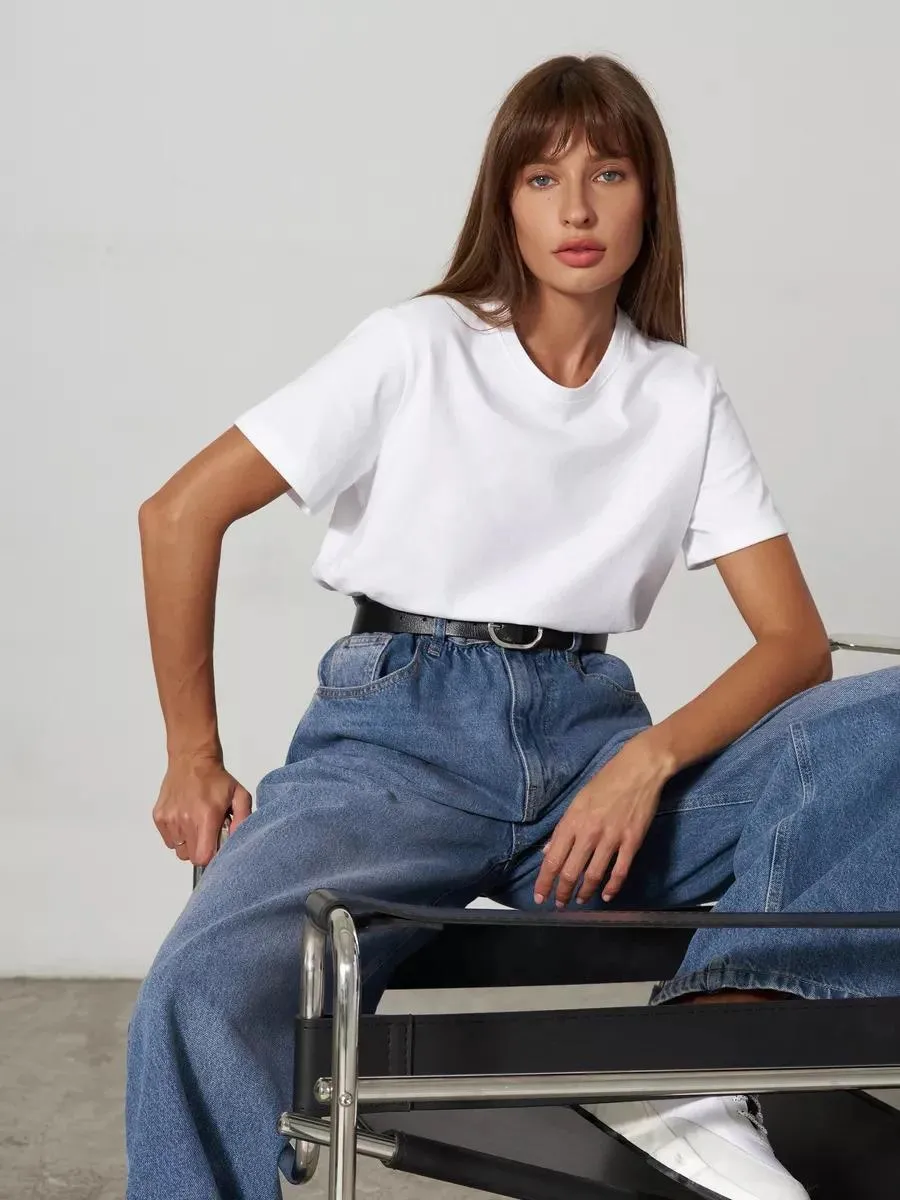 Aangepaste korte mouw witte slanke fit t-shirts goed look cotton plain dames t-shirt mode vrijetijds vrije woonplaats allround nek korte mouwen t-shirt