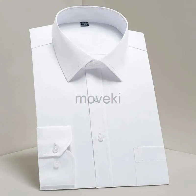 Heren-jurken Shirts Mens Classic Standard-Fit Drail Long Sleeve Shirts Formele Business Social Simple Basic Design White Work Office Casual Shirt D240427