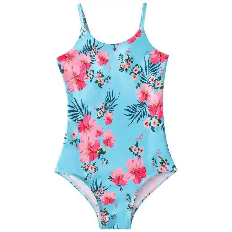 One-pièces Nouveaux ldrens Swinsuit One Piece Bikini Petit Girl Beach Swimsuit Blue H240508