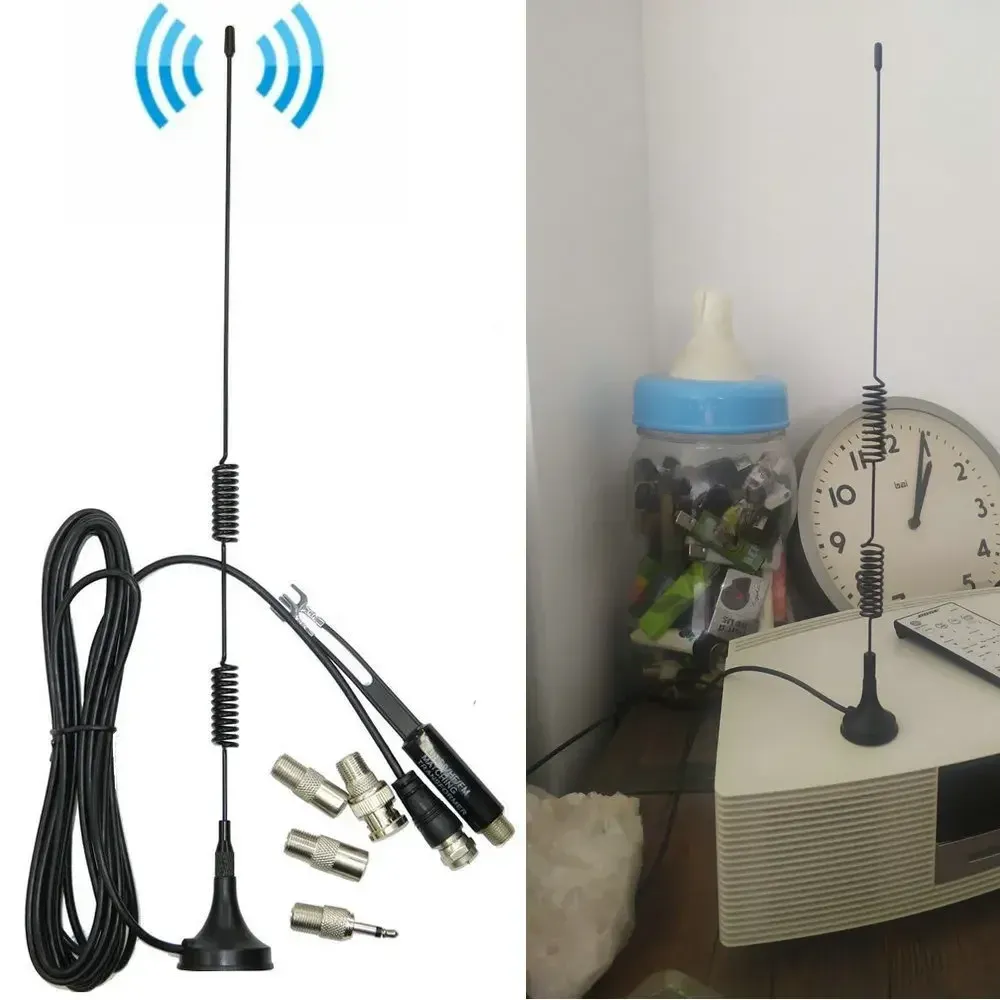 Instrument Universal Am / FM Antenne Magnetic Base FM Radio Antenne pour vidéo intérieure avec 5 adaptateurs Home Theatre Stéréo Receo Receiver
