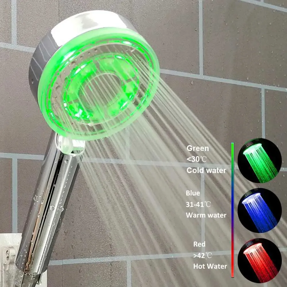 Heads New 5 Modes Large 3/7 Colors Change Temperature Sensor Led Shower Filter Hose Set High Pressure Showerhead_voghion.com